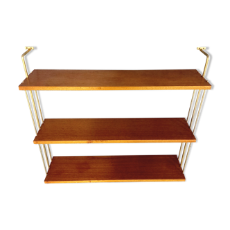 Etagère murale vintage en teck et laiton doré style String Tomado