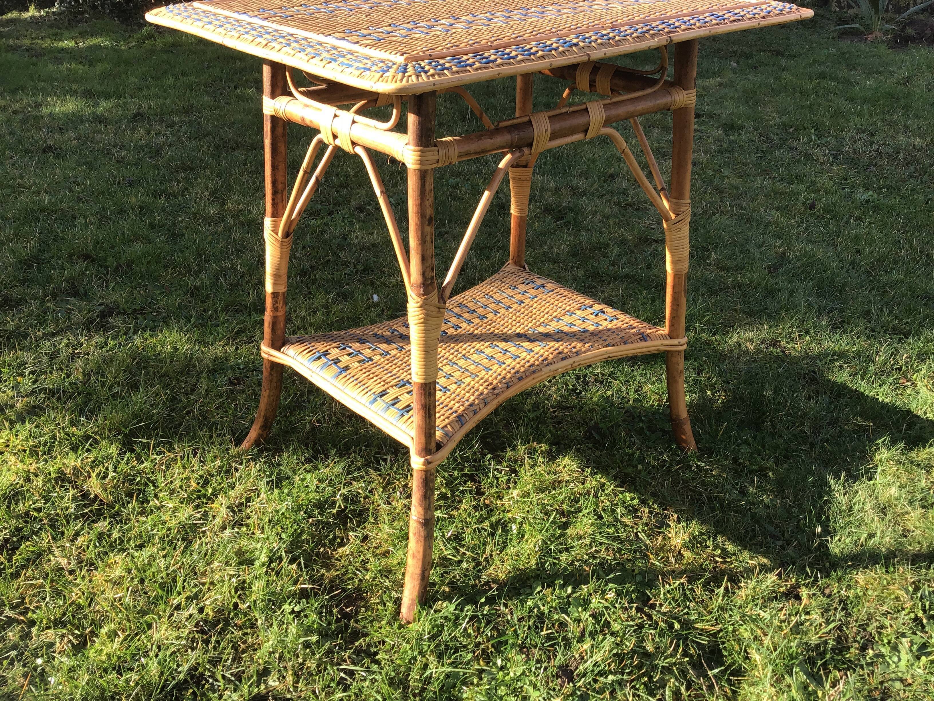 Table serves vintage two-coloured wicker rattan