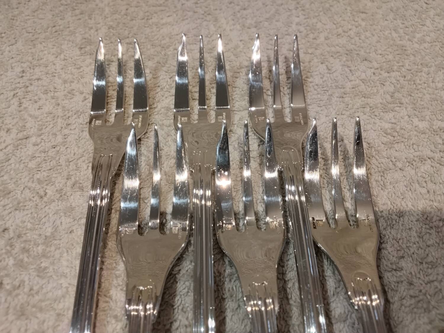 6 fourchettes à gateaux métal argenté orfèvre Christofle Chinon 16cm