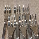 6 fourchettes à gateaux métal argenté orfèvre Christofle Chinon 16cm