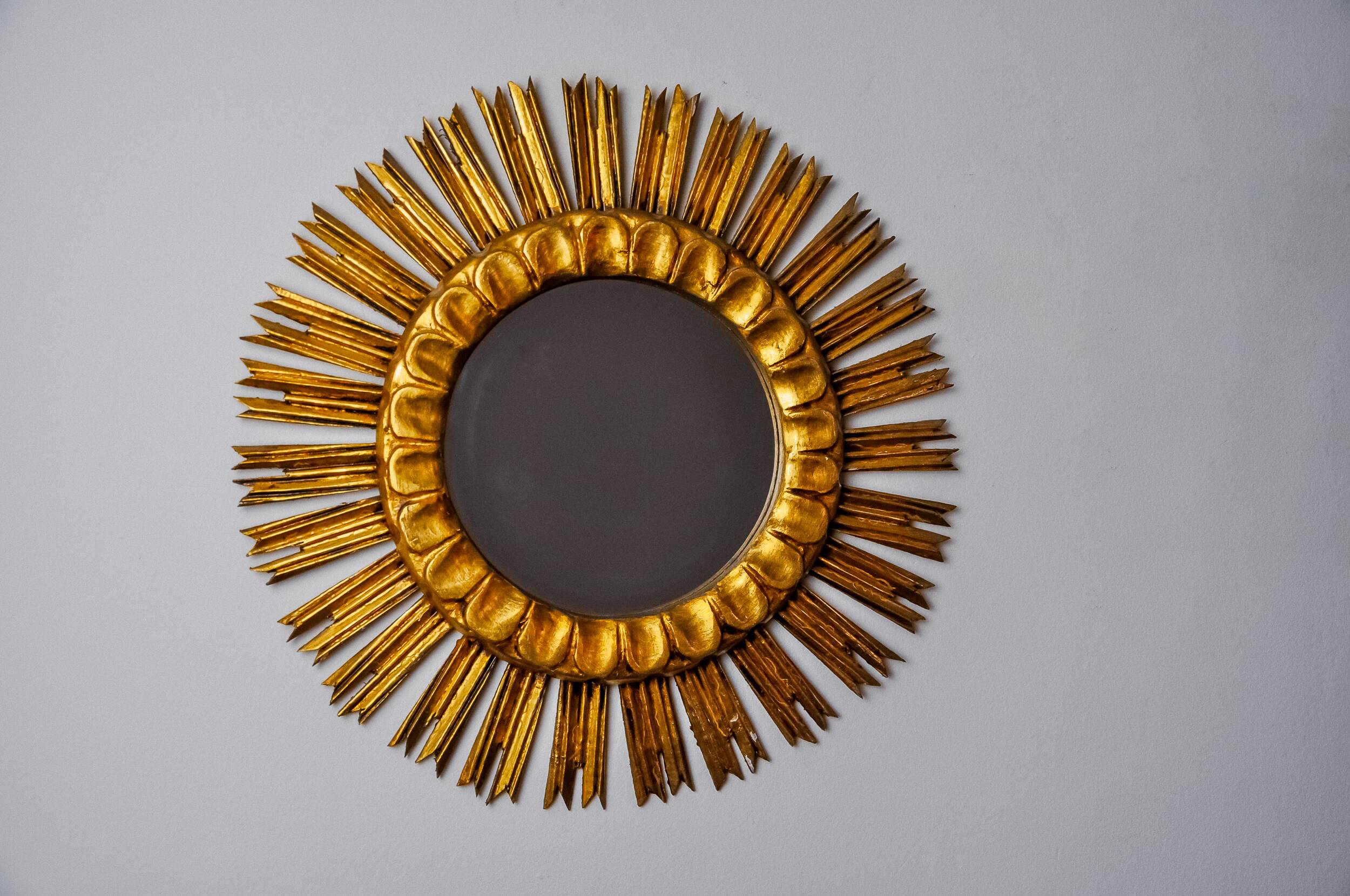 Miroir soleil en bois dorée, mid century, 54cm
