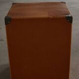 Vintage military-style trunk in leather and wood, late 20th century.