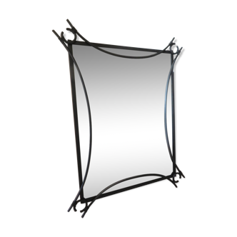 Modernist mirror in black wrought iron. France 1950 78x100cm