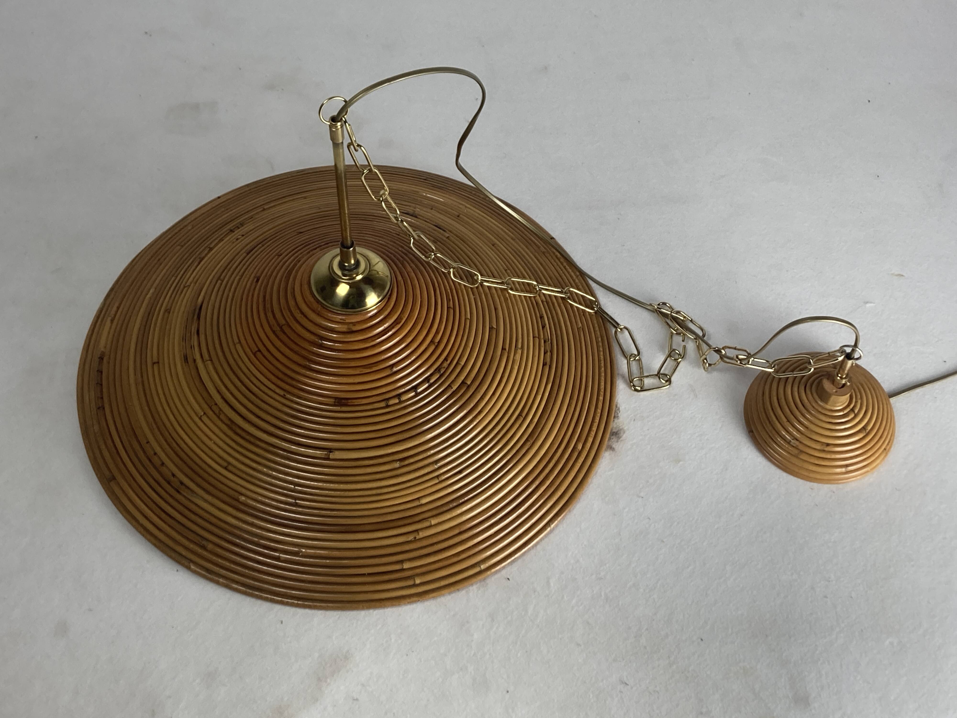 Pencil Split Reed, Rattan, Bamboo & Brass Pendant Lamp, 1970s