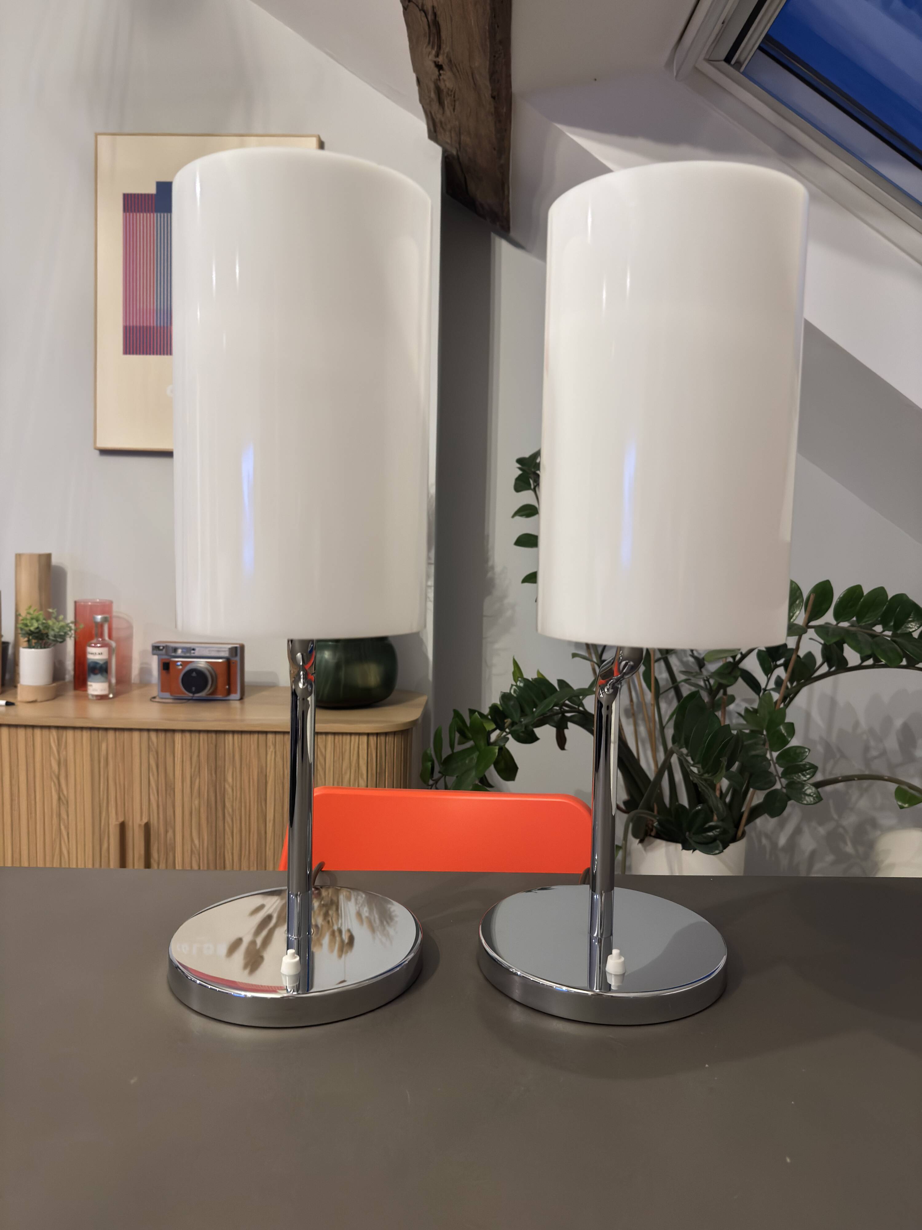 Pair of vintage chrome design lamps – MOOS Switzerland – Italian style