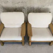 Paire de fauteuils vintage en orme massif