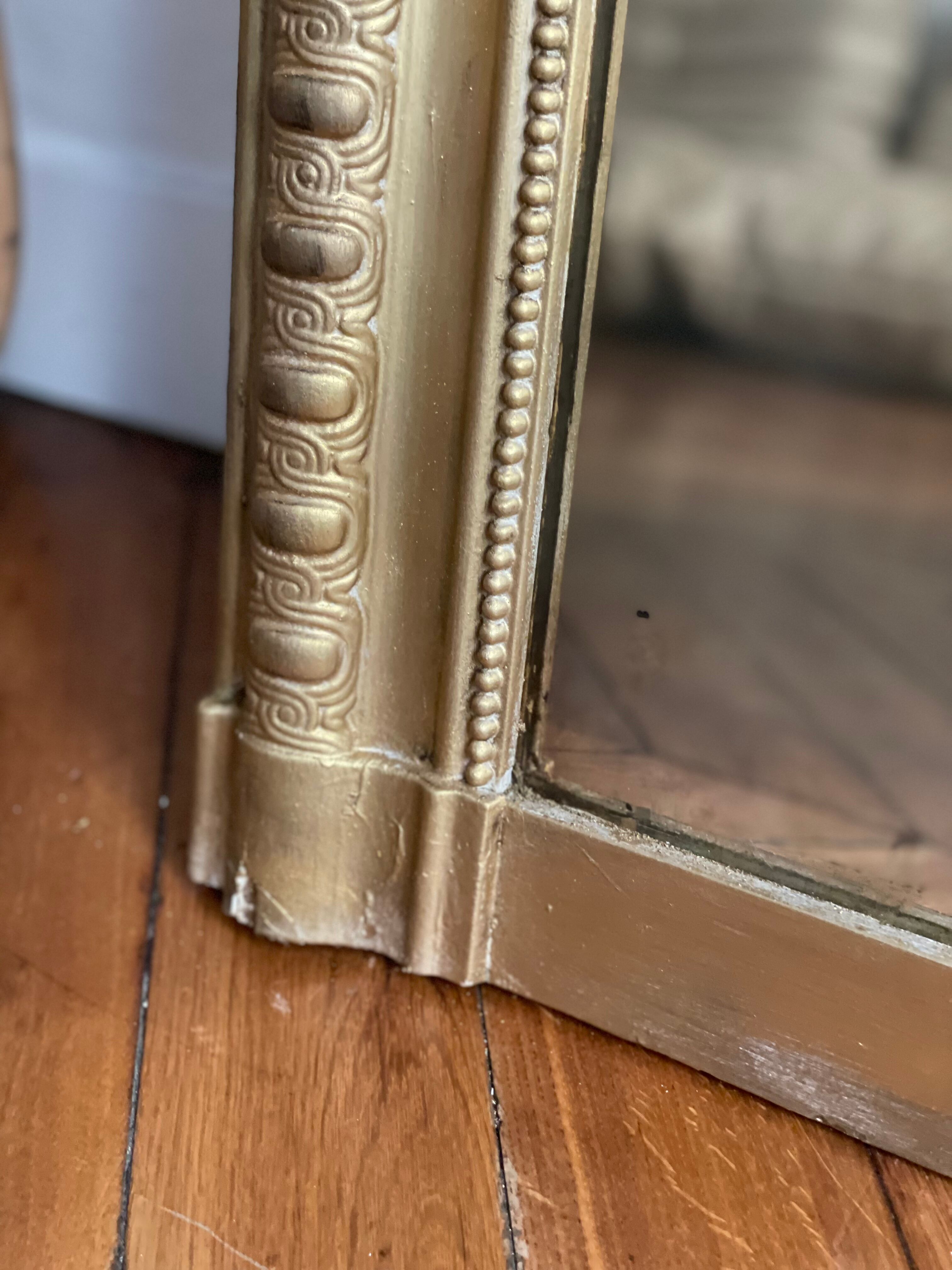 Old gilded mirror louis Philippe rectangular carved godrons