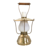 Elegant Vintage Brass and Encased Glass Lantern Table Lamp, Italy