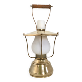 Élégante lampe de table lanterne vintage en laiton et verre encastré, Italie