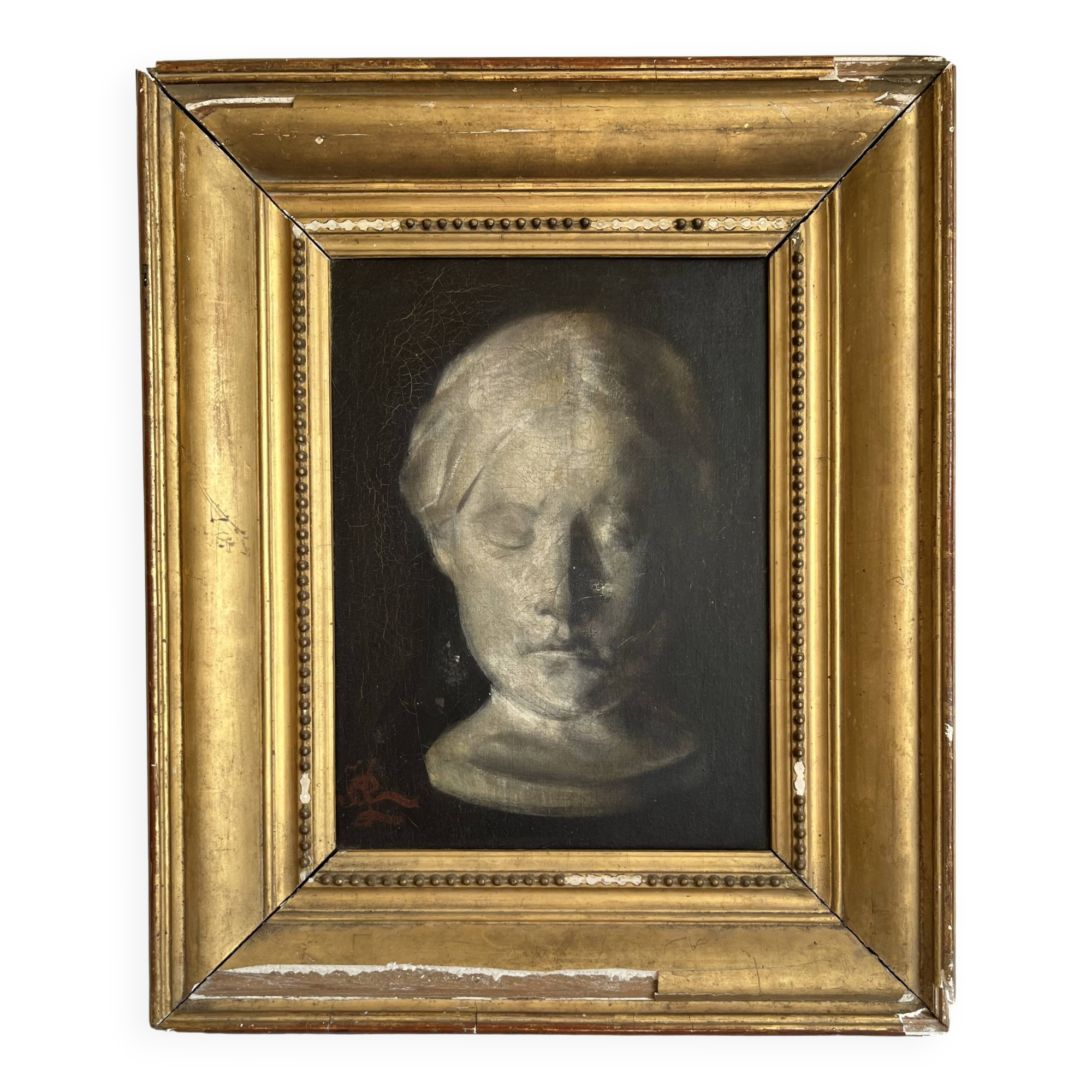 Study of a young girl in plaster, oil on canvas, 19th century, gilded frame.