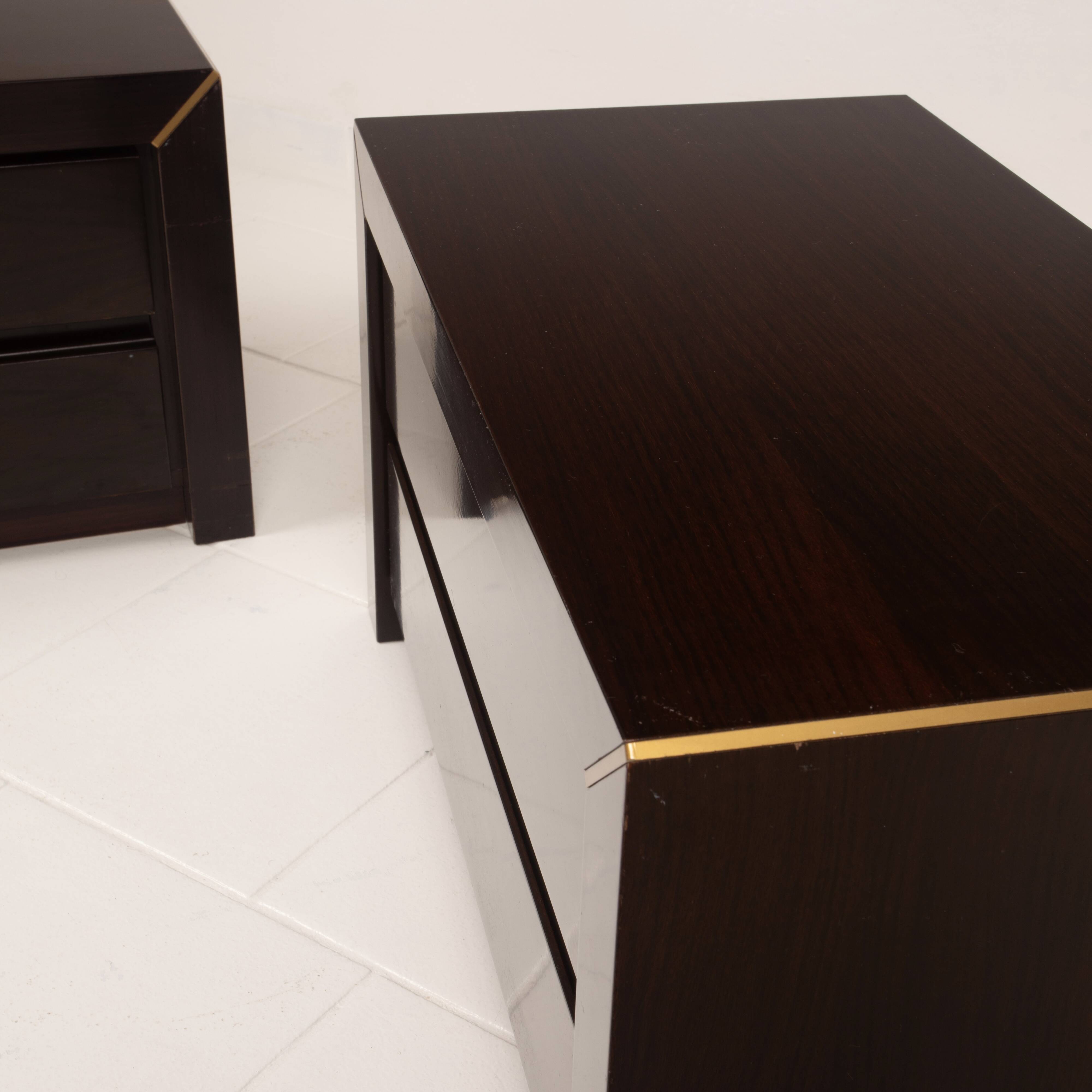 Pair of African rosewood and brass bedside tables for Fratelli Turri