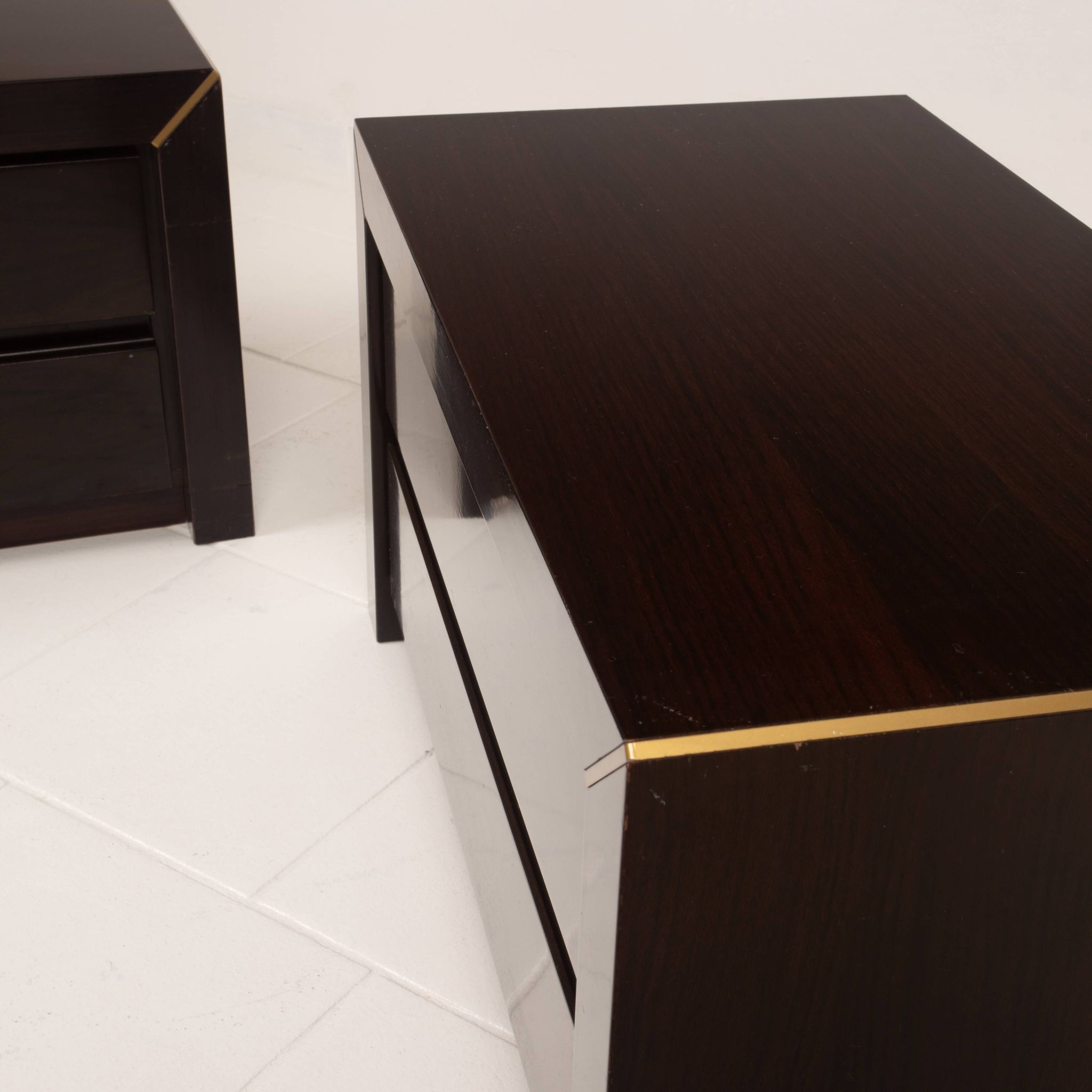 Pair of African rosewood and brass bedside tables for Fratelli Turri