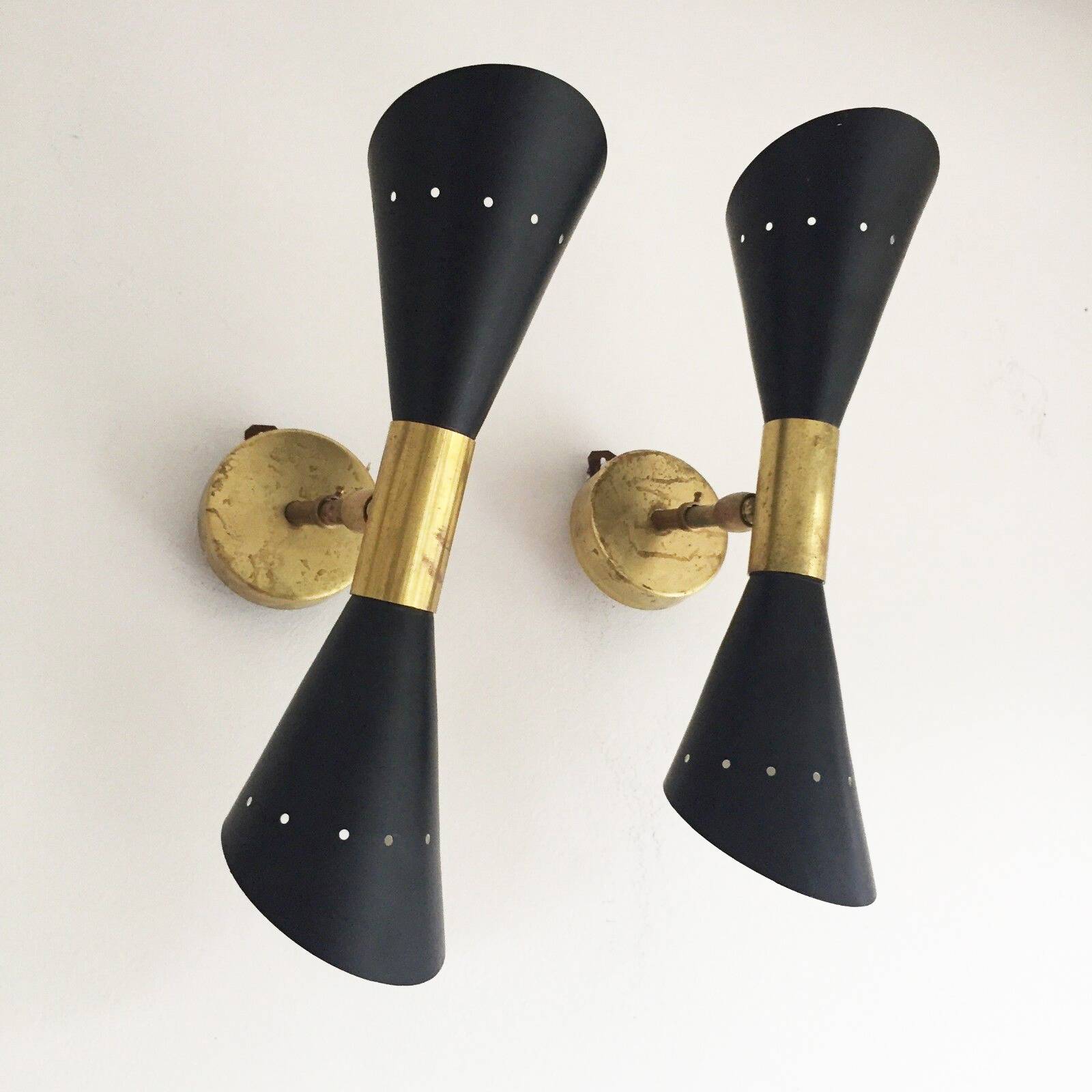 Pair of Italian design flute wall lights from the 1950s