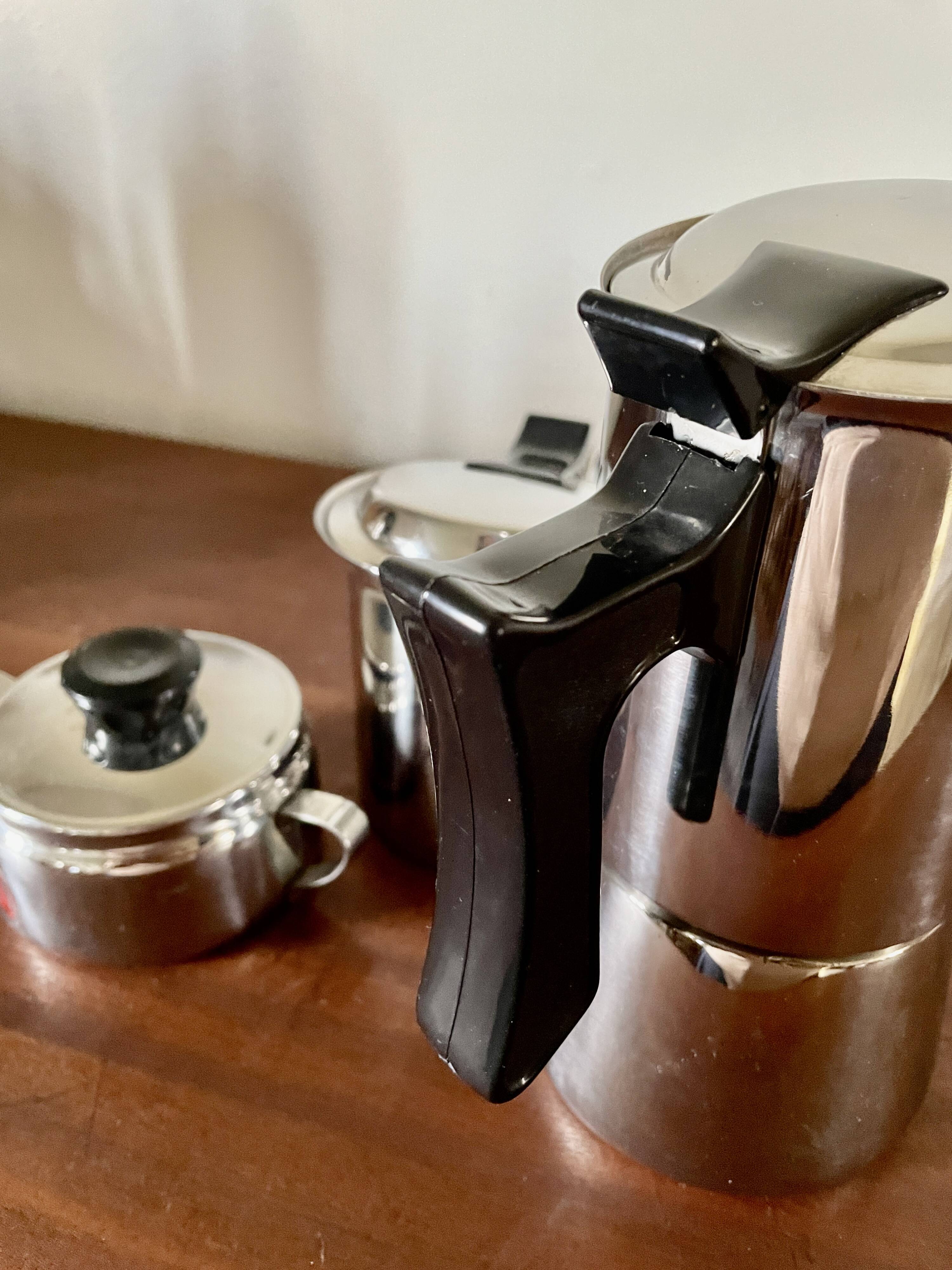 Euroexpress Nanni stainless steel set, 6-cup coffee maker, Italy 1980