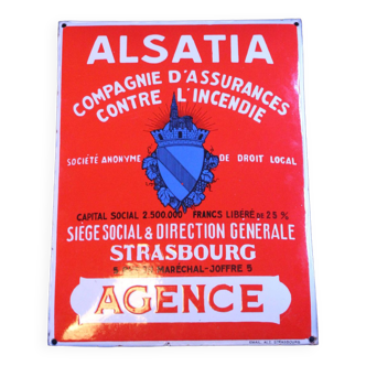 Alsatia enameled sign, insurance