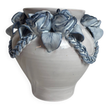 Ceramic vase from Varages in pink and blue.