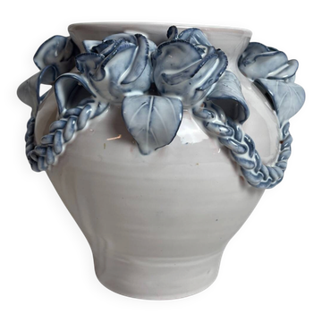 Ceramic vase from Varages in pink and blue.