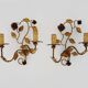 Pair of vintage wall lights with gold metal foliage flowers, 1960s