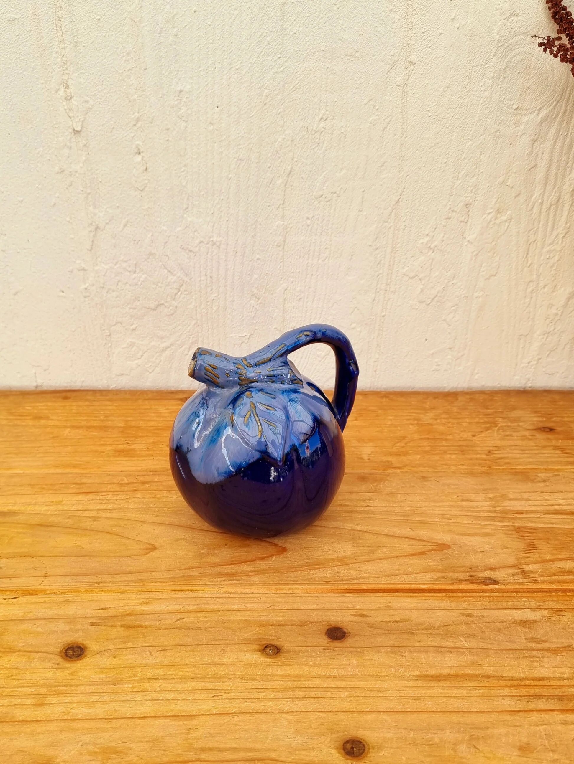 Alpho vintage blue ceramic melon jug