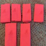 6 large cherry dyed damask cotton napkins, MB monogram, floral weave pattern
