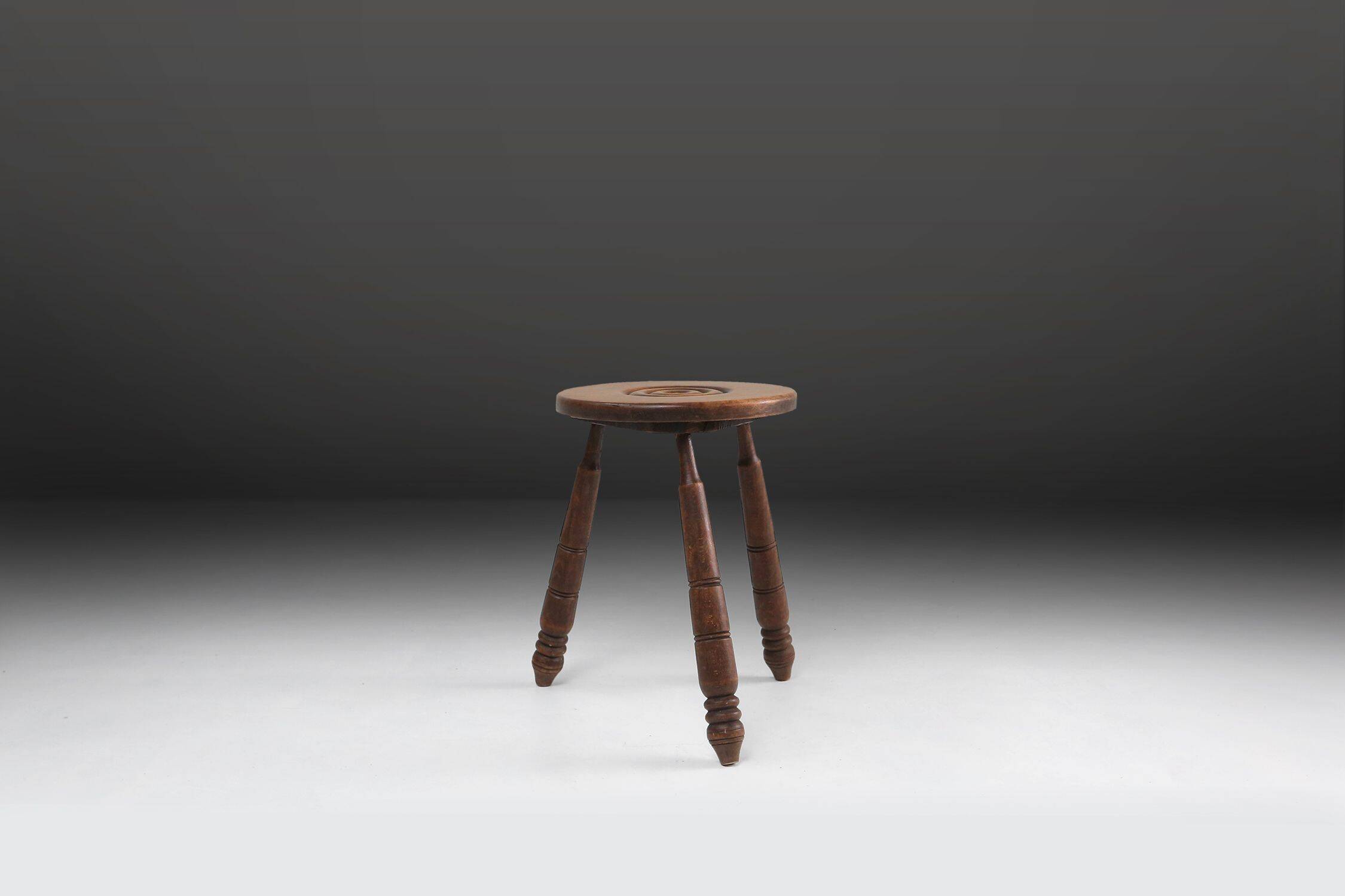Vintage Brutalist low oak Stool, Belgium 1960s
