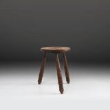 Vintage Brutalist low oak Stool, Belgium 1960s