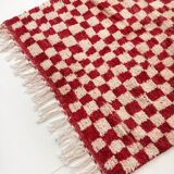 Moroccan Berber carpet boujaad ecru with red checkers 155x105cm