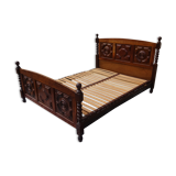 Wooden bed, geometric patterns, 140/190 cm