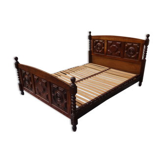 Wooden bed, geometric patterns, 140/190 cm