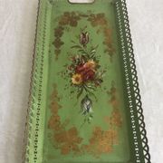 Large Napoleon III tray, painted sheet metal, floral motif