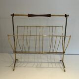 Folding magazine holders in brass and wood, around 1960
