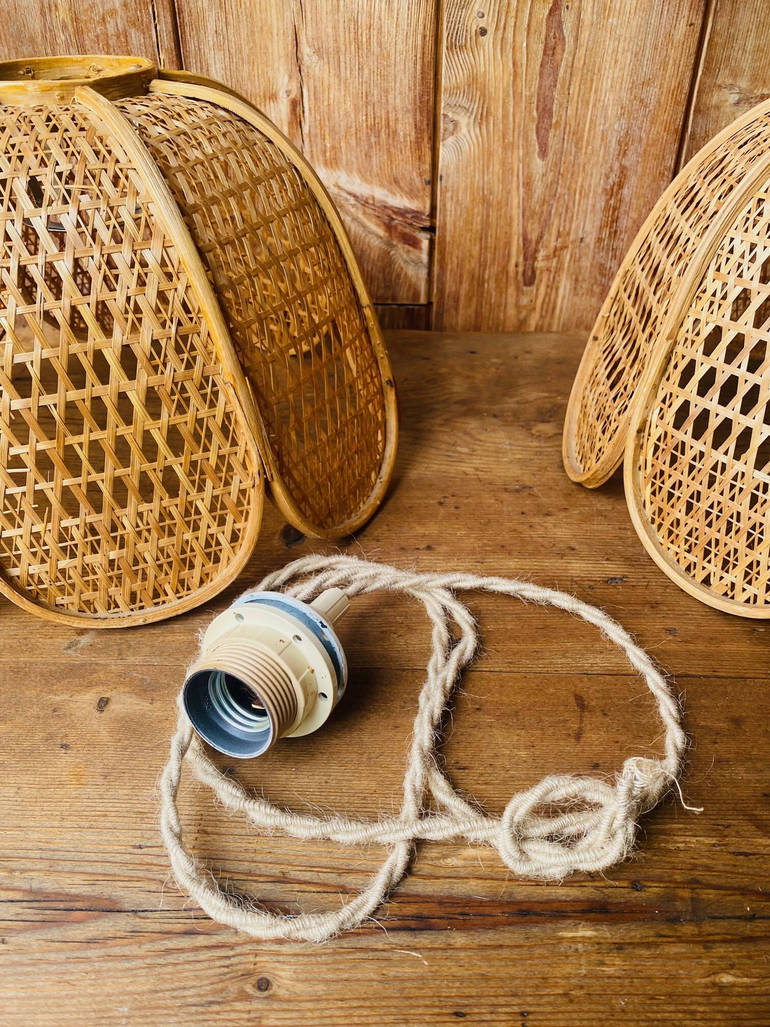 Paire de Suspension en rotin vintage