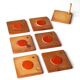 Six coasters in wood and orange ceramic, 70s
