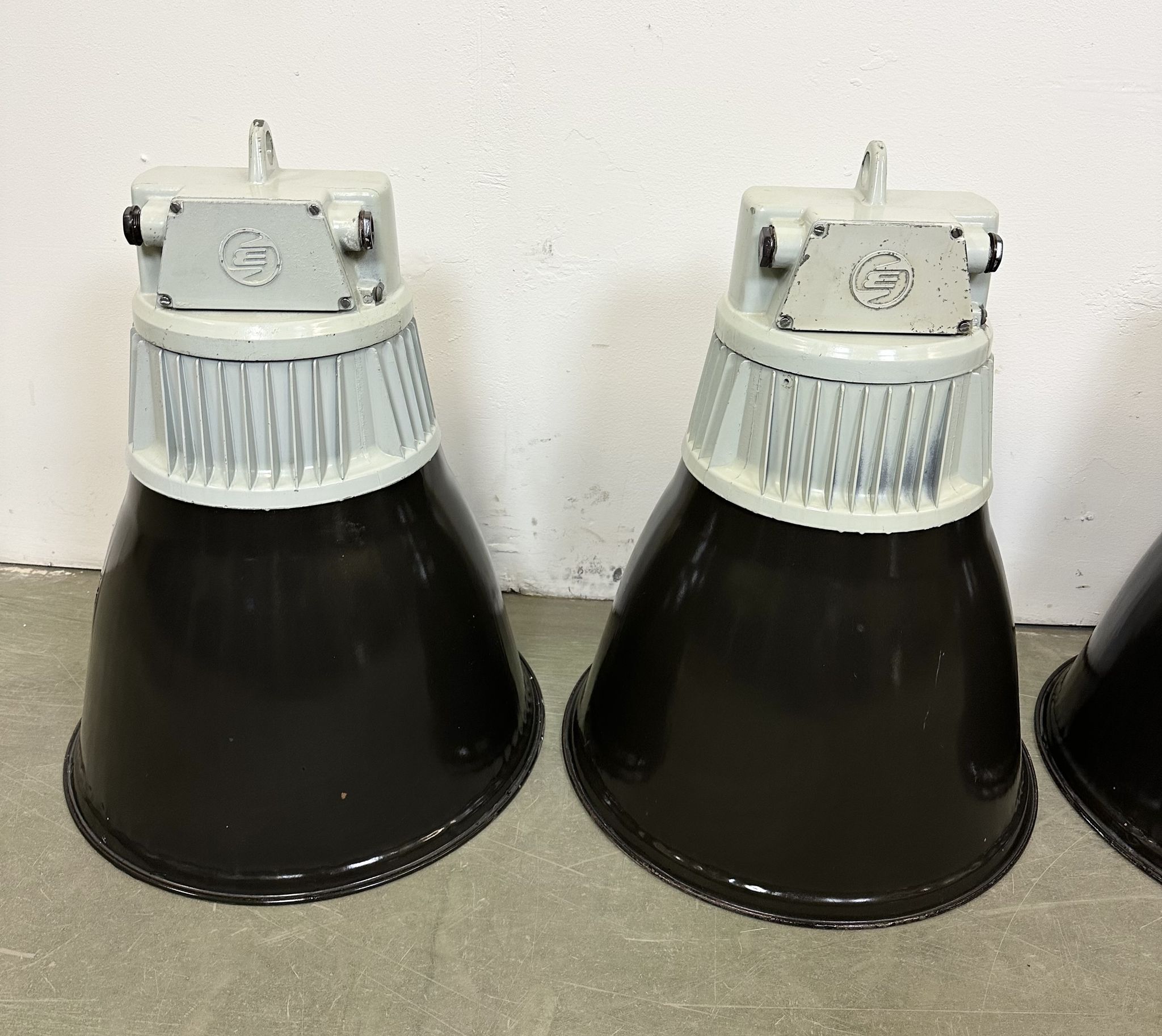 Set of 4 Industrial  Black Enamel Pendant Lamps from Elektrosvit, 1970s