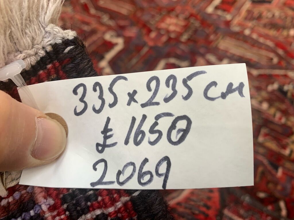 Antique Heriz Rug 335x235 cm Wool Oriental Hand Made Carpet Red, Brown, Blue
