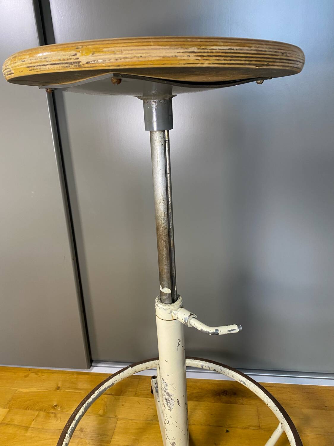Adjustable workshop stool, vintage industrial stool