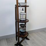 Table pliante vintage triple plateaux gravés en bois exotique 89 cm