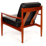 Armchair by Grete Jalk, France Son, cowhide leather and vintage teak from the 1960s