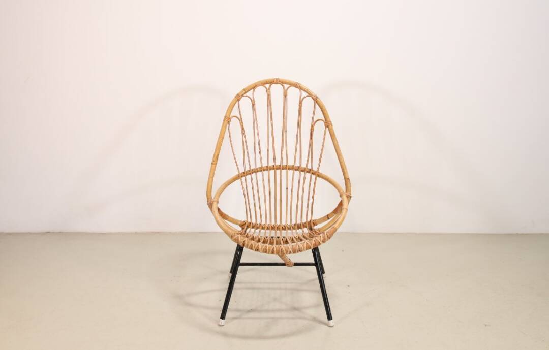 Vintage rattan wicker armchair by Rohe Noordwolde