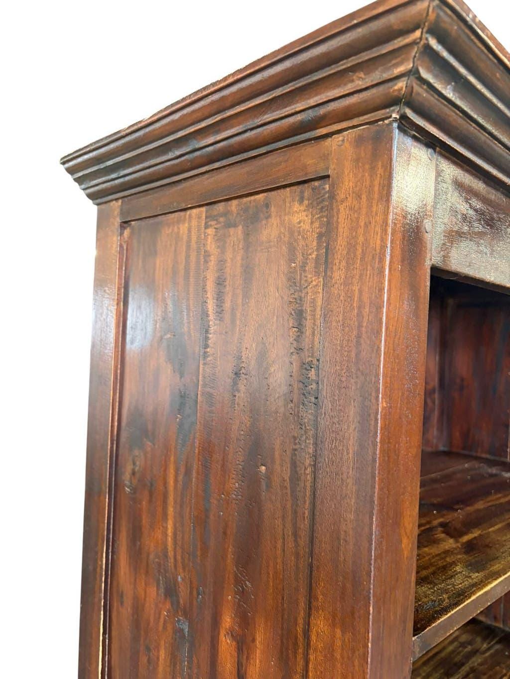 Vintage wooden library with storage chest/basket.