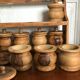 Spice shelf and olive wood pots