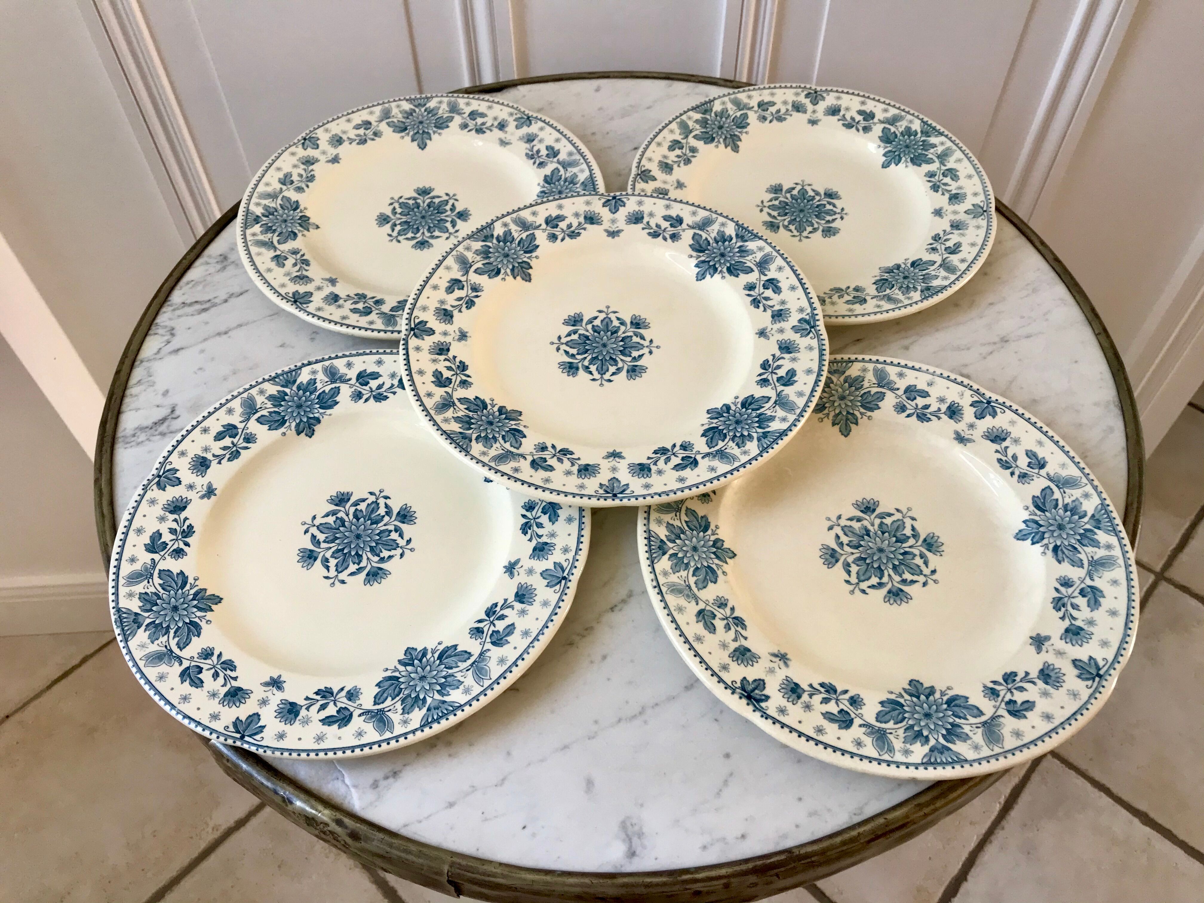 5 flat plates Terre de Fer Sarreguemines model "Estrèes" XIXth