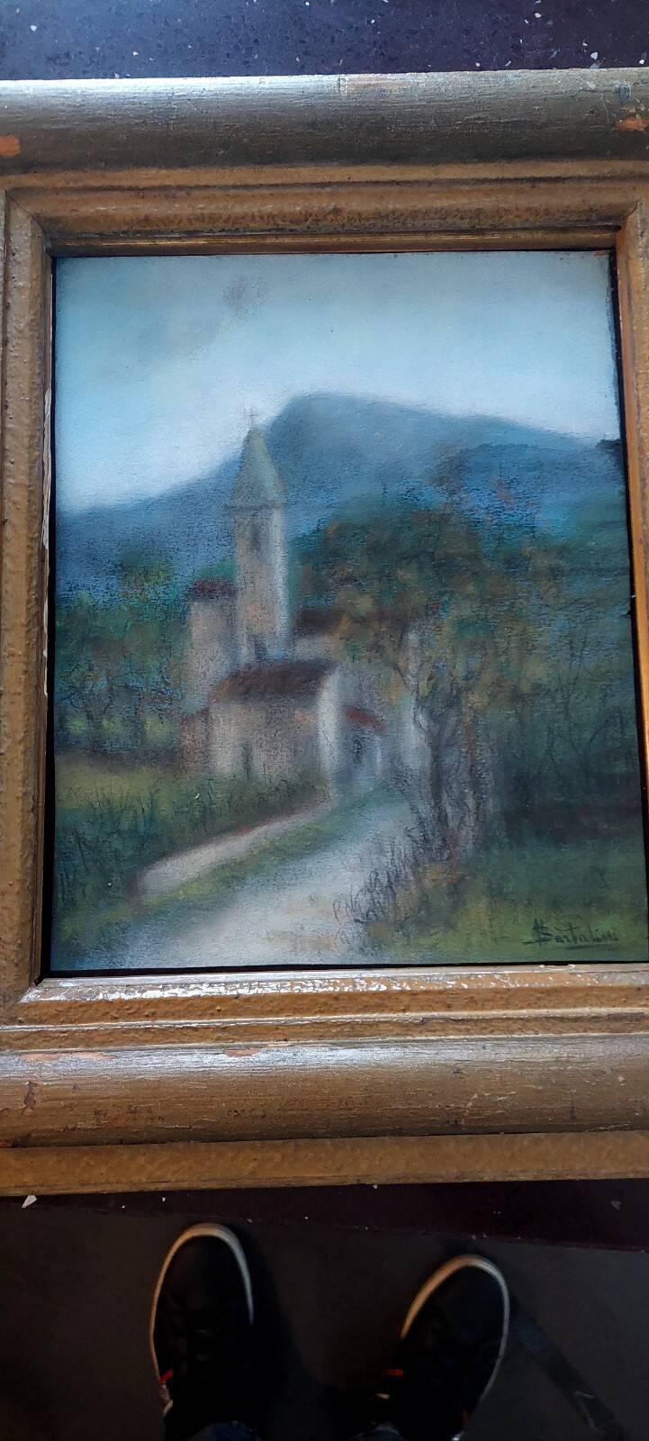 Old pastel painting on paper signed landscape Bartalini with frame.