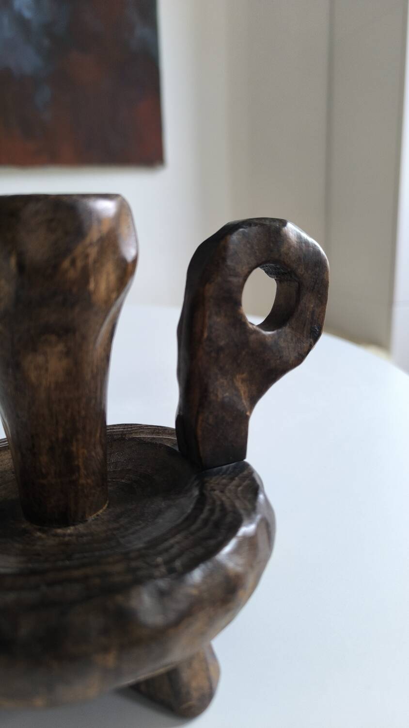 Brutalist wooden candle holder 1960