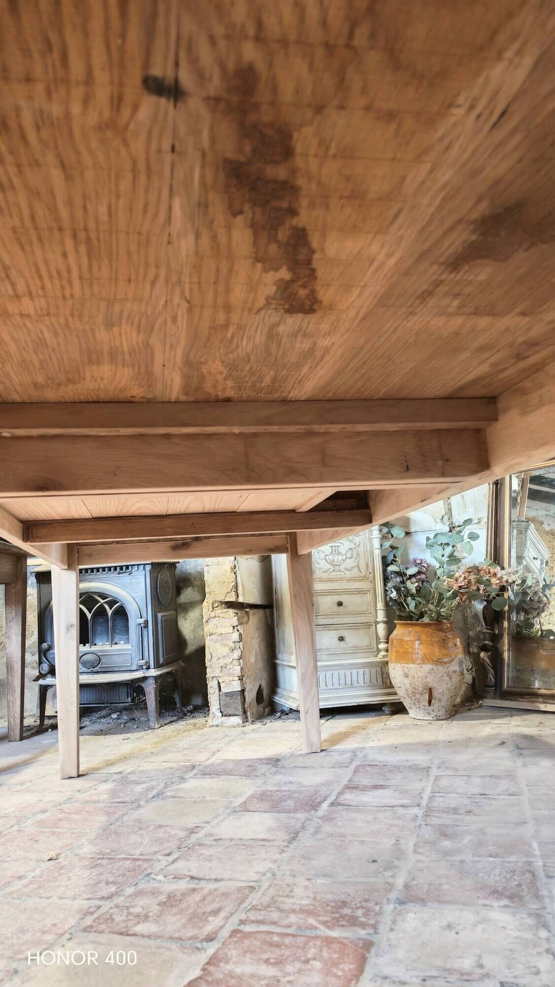 Solid oak farmhouse table "brut" 247x89, top "chocolate oak"
