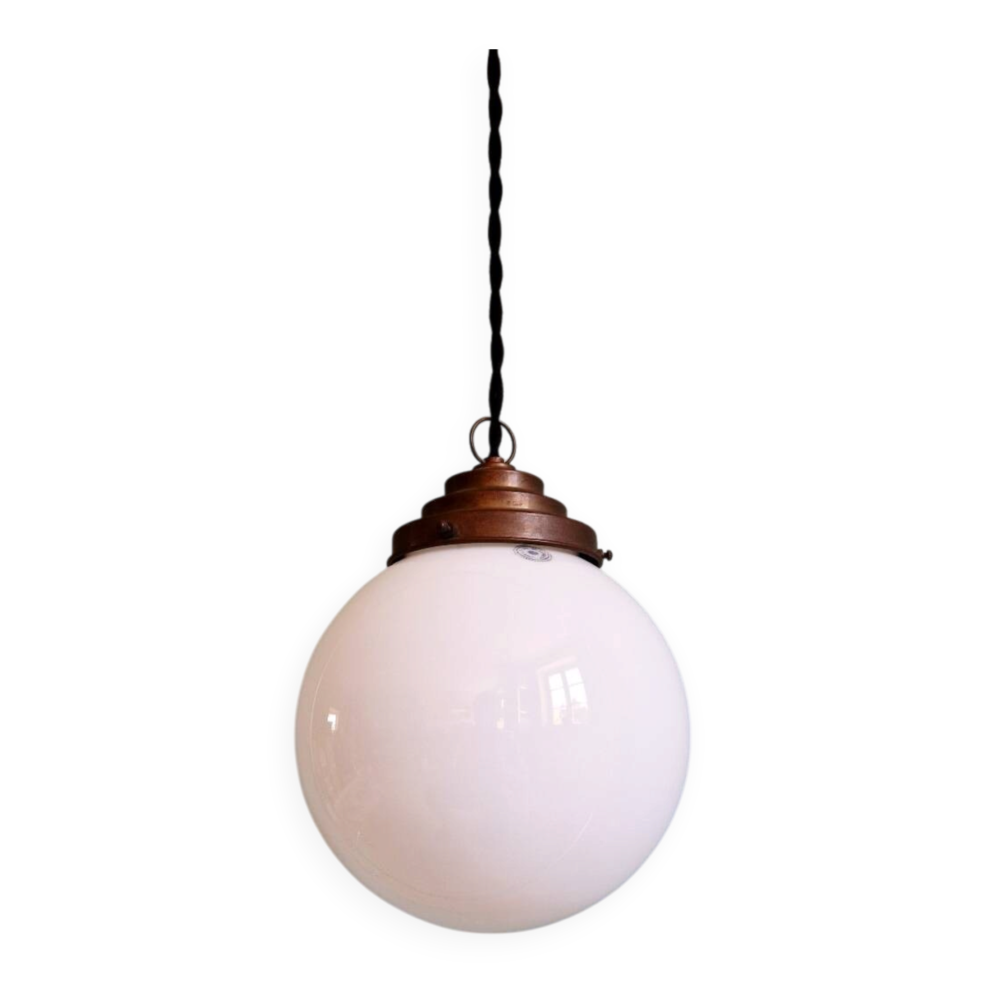 Art Deco suspension in white opaline, Val Saint-Lambert, 1920-30