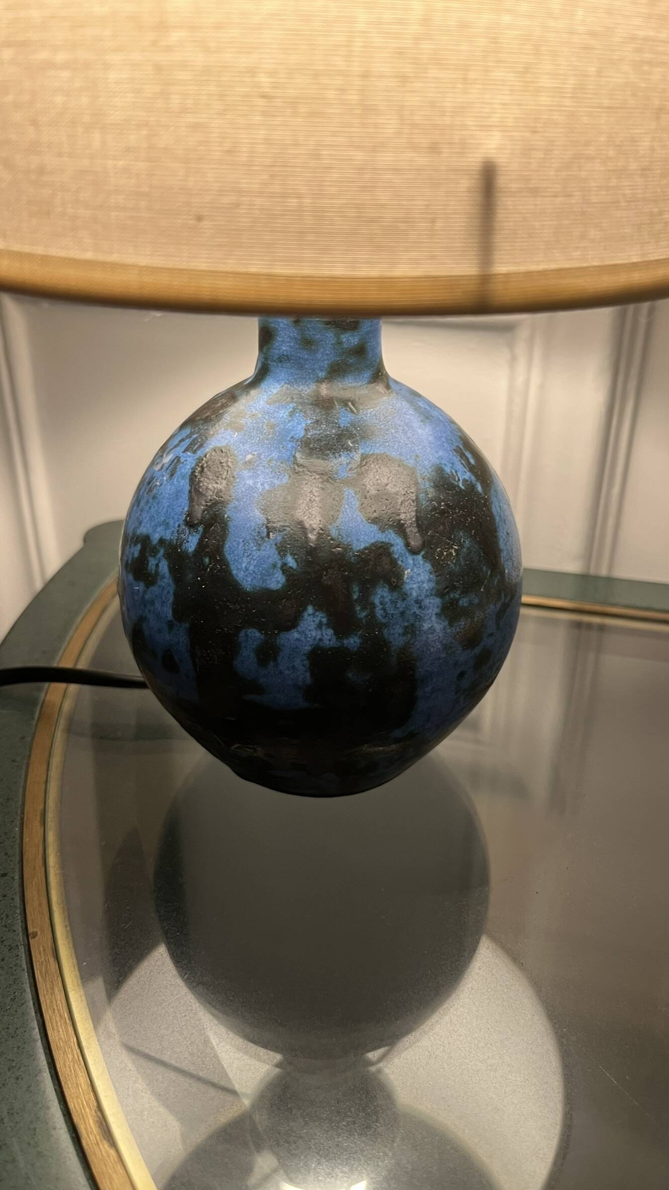 Blue ceramic lamp by Jacques Blin