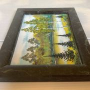Small landscape painting of a forest in Russian marble.