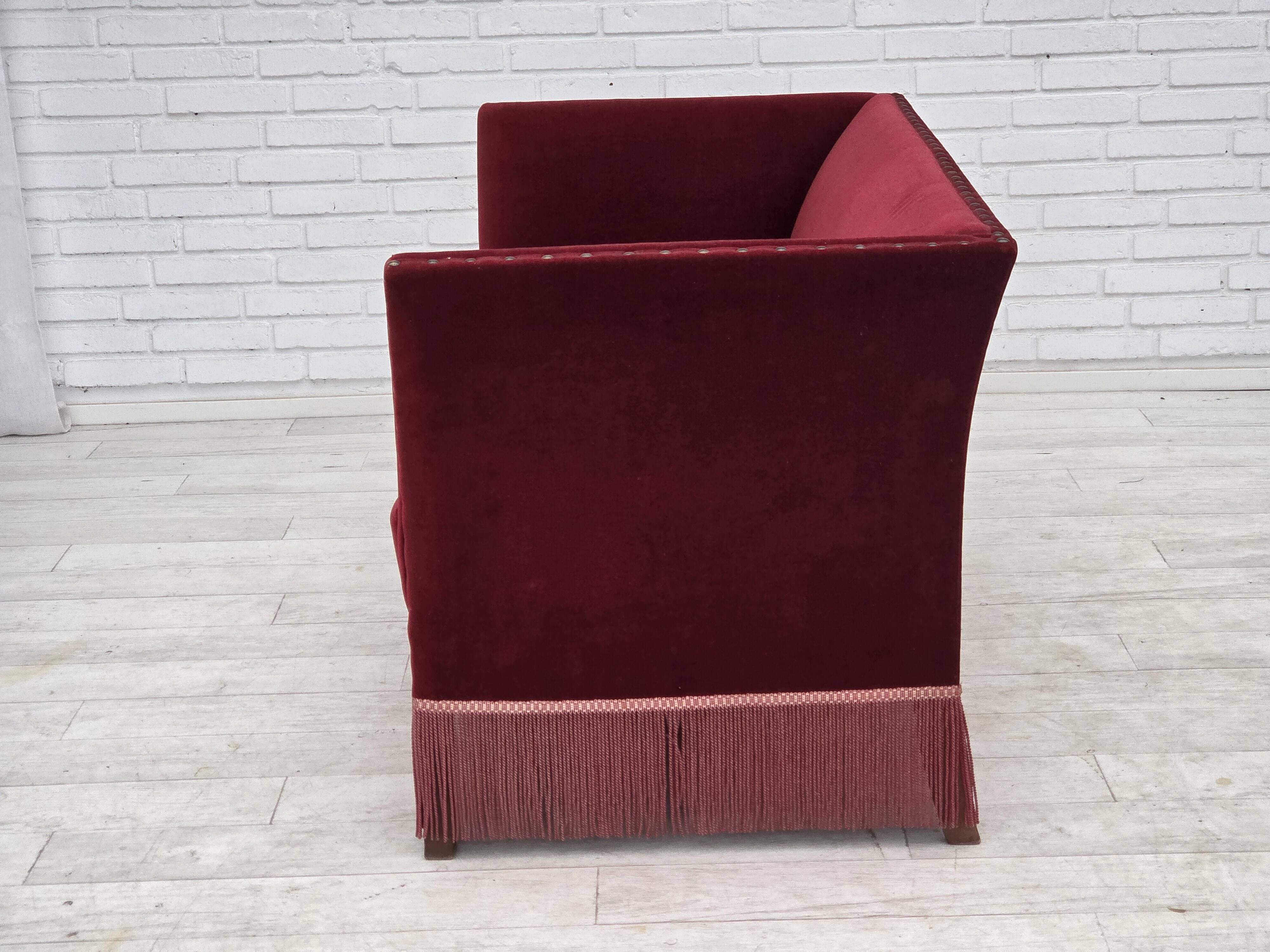 1970s, Danish 2-seater sofa, cherry-red furniture velour.