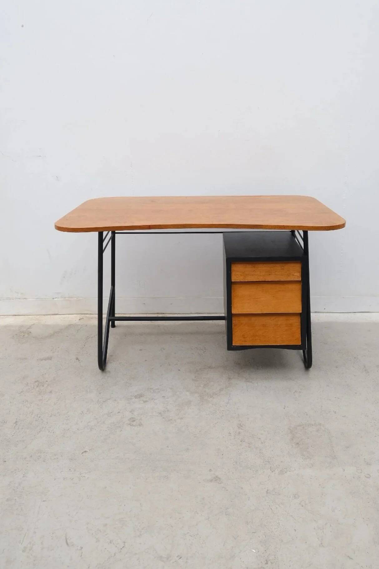 Wooden and metal desk, France 1950